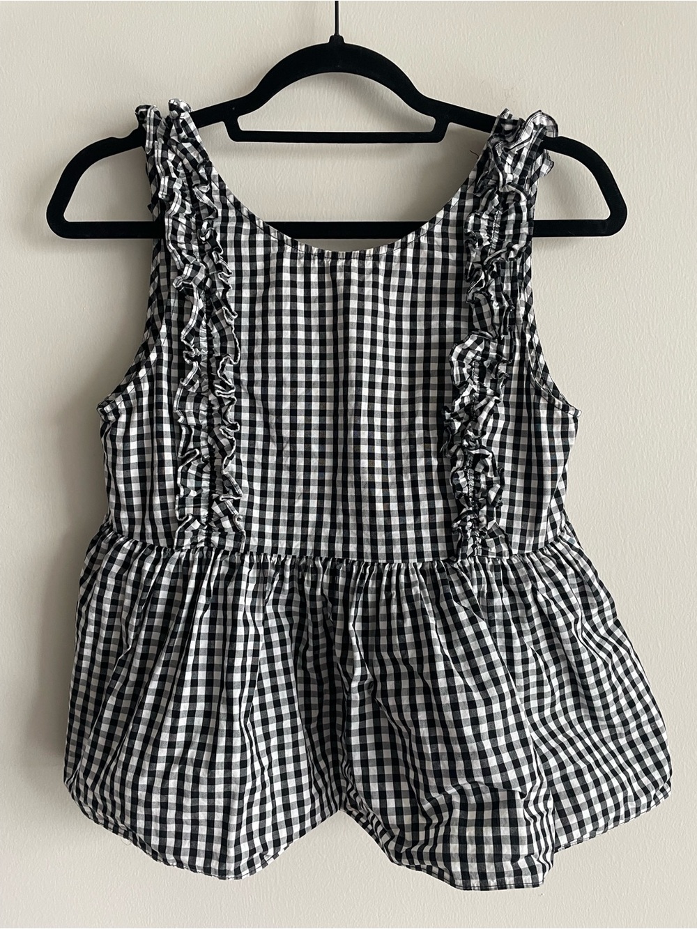 Zara black & white gingham sleeveless summer peplum ruffle top girly coquette